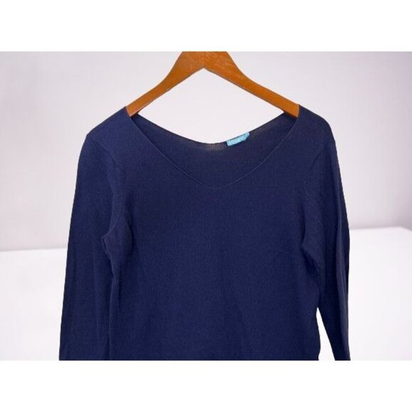 J.McLaughlin Blue Cotton Top Deep V-neck 3/4 Sleeves Size Med - Picture 2 of 5